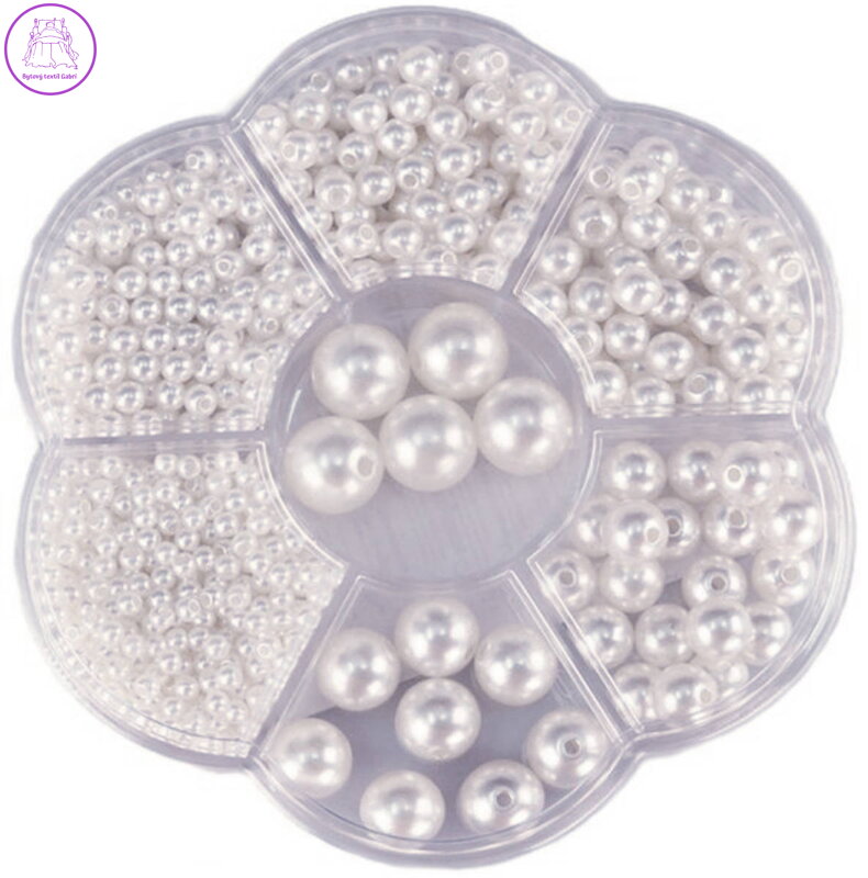 Korálky navlékací metalické bílé set 1150ks 3-12mm v plastovém boxu