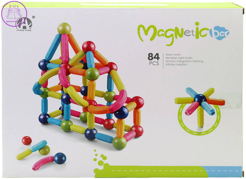 Stavebnice magnetická 84 dílků 3D skládačka plast/kov v krabici