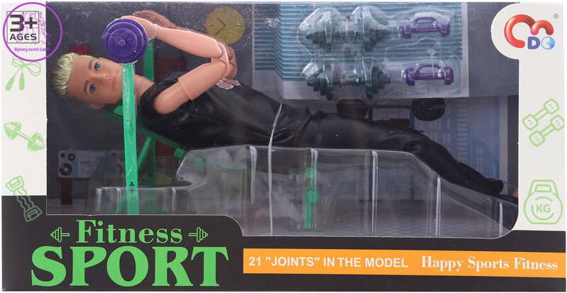 Panáček kloubový fitness sportovec panák set s lavicí a činkami plast Panáček kloubový fitness sportovec panák set s lavicí a činkami plast
