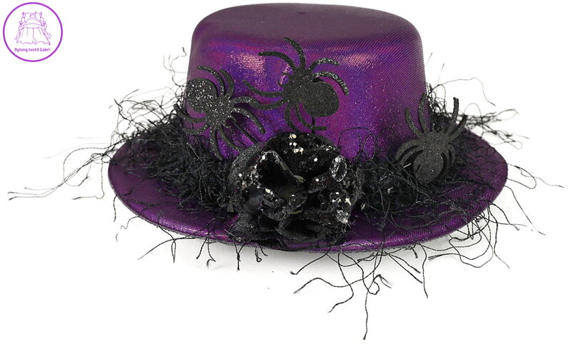 KARNEVAL Klobouk mini fialový s pavouky *KARNEVALOVÝ DOPLNĚK*