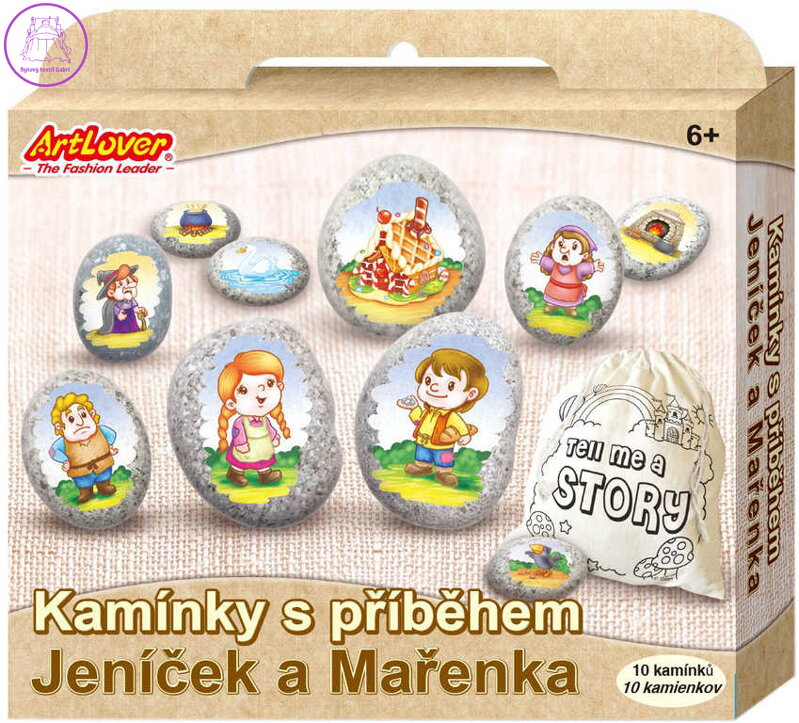 Kamínky s příběhem pohádky Jeníček a Mařenka kreativní set s 10 kamínky