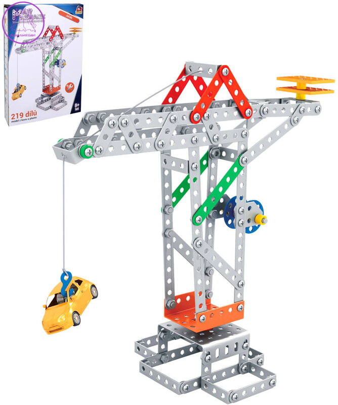 MALÝ MECHANIK Jeřáb 219 dílků kovová STAVEBNICE typu Merkur