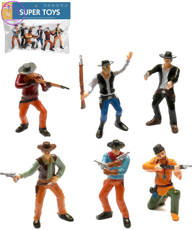 Kovbojové se zbraněmi plastové akční figurky 9cm set 6ks v sáčku Kovbojové se zbraněmi plastové akční figurky 9cm set 6ks v sáčku