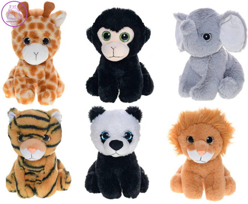 PLYŠ Zvířátko safari 15cm velké oči sedící 6 druhů *PLYŠOVÉ HRAČKY*