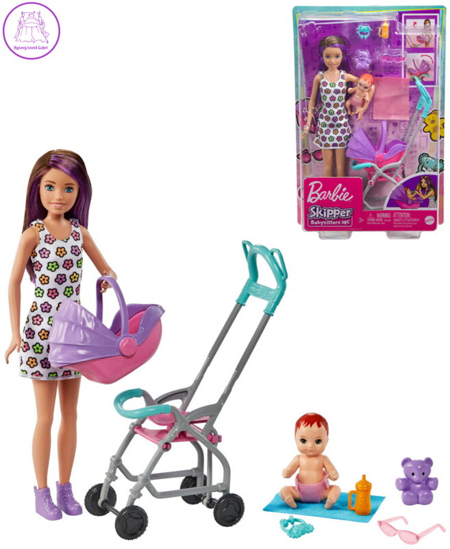 MATTEL BRB Barbie panenka chůva herní set s kočárkem a doplňky