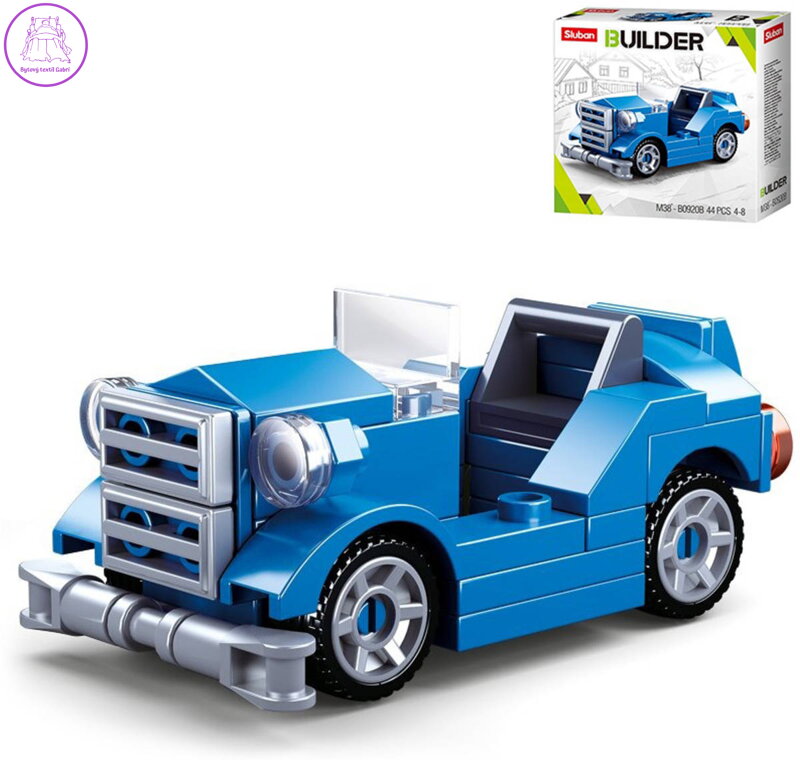 SLUBAN Builder Modrý kabriolet auto veterán 44 dílků STAVEBNICE