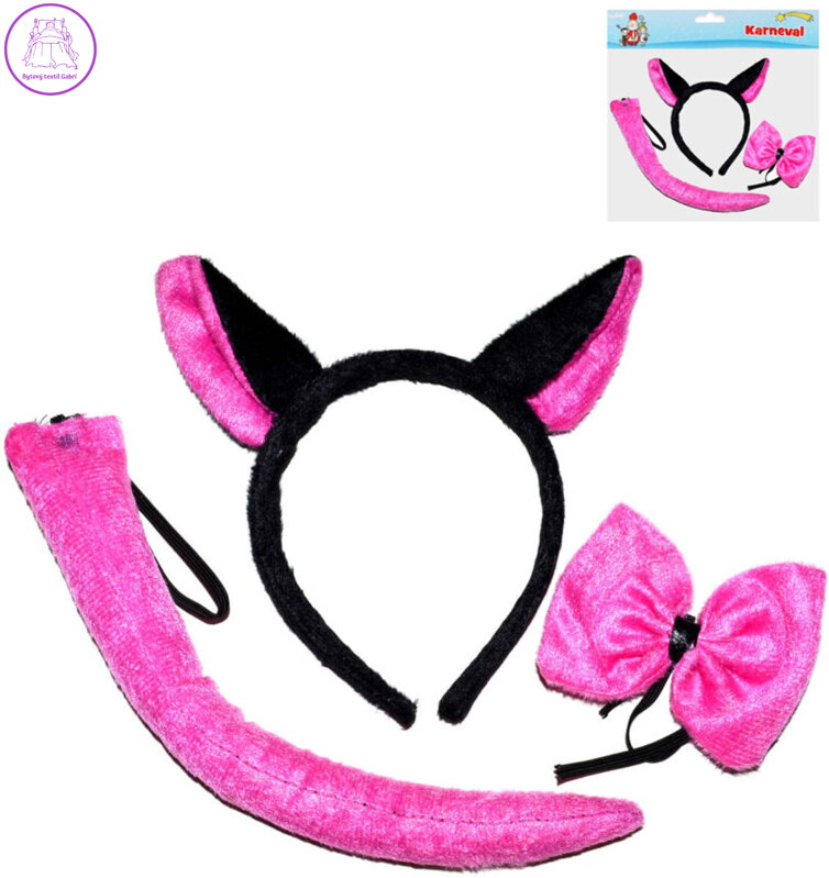 KARNEVAL Kočička čelenka s ušima s doplňky *KARNEVALOVÝ DOPLNĚK*