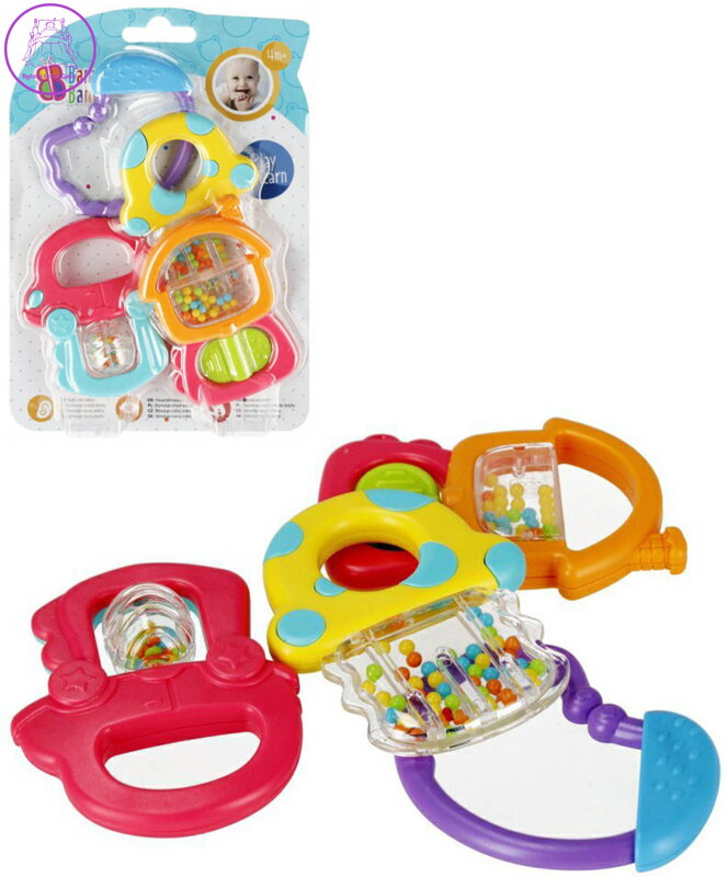BAM BAM Baby chrastítko veselé set 3ks klipem pro miminko plast na kartě