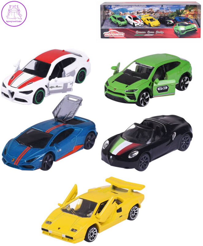 MAJORETTE Dreams Cars Italy dárkový set 5 kovových autíček italské značky v krabici