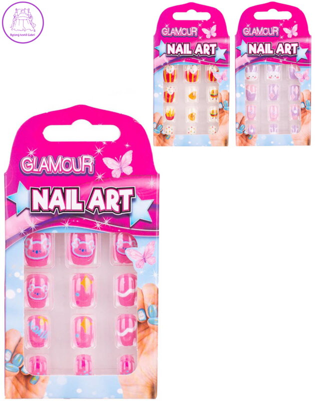 Glamour nalepovací dětské umělé nehty set 12ks 3 druhy