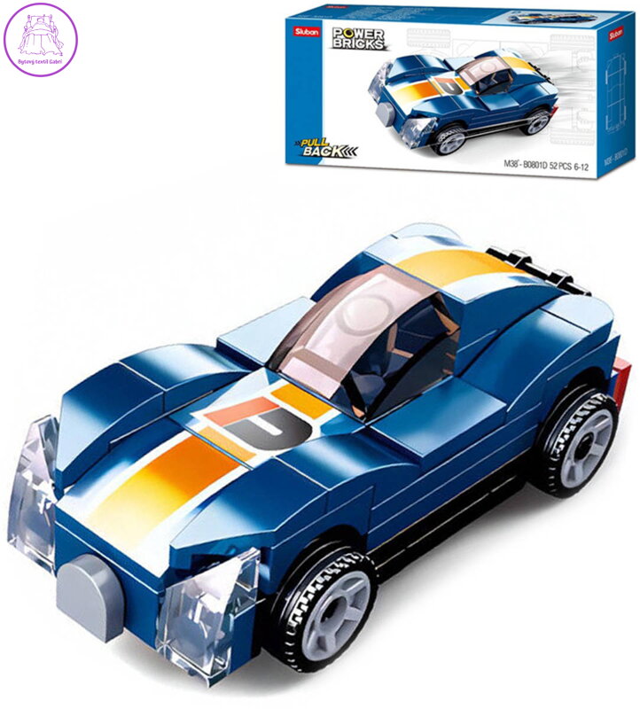 SLUBAN Power Bricks Auto modrý sporťák zpětný chod 52 dílků STAVEBNICE