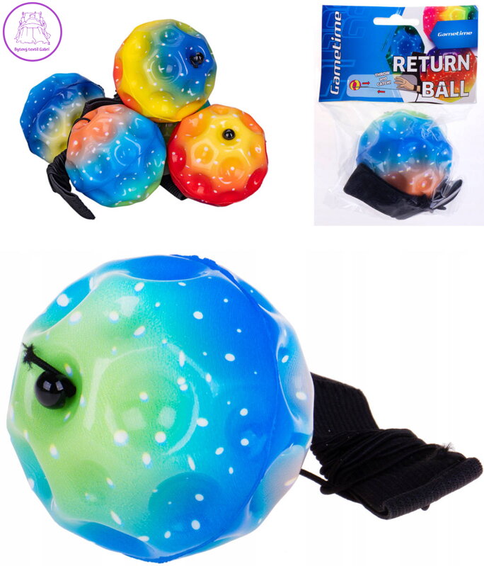 Míček Gametime soft pěnový vracející se na gumičce hoď a chyť 5 barev