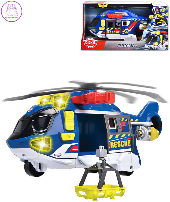 DICKIE Helikoptéra záchranářská 39cm funkční na baterie Světlo Zvuk