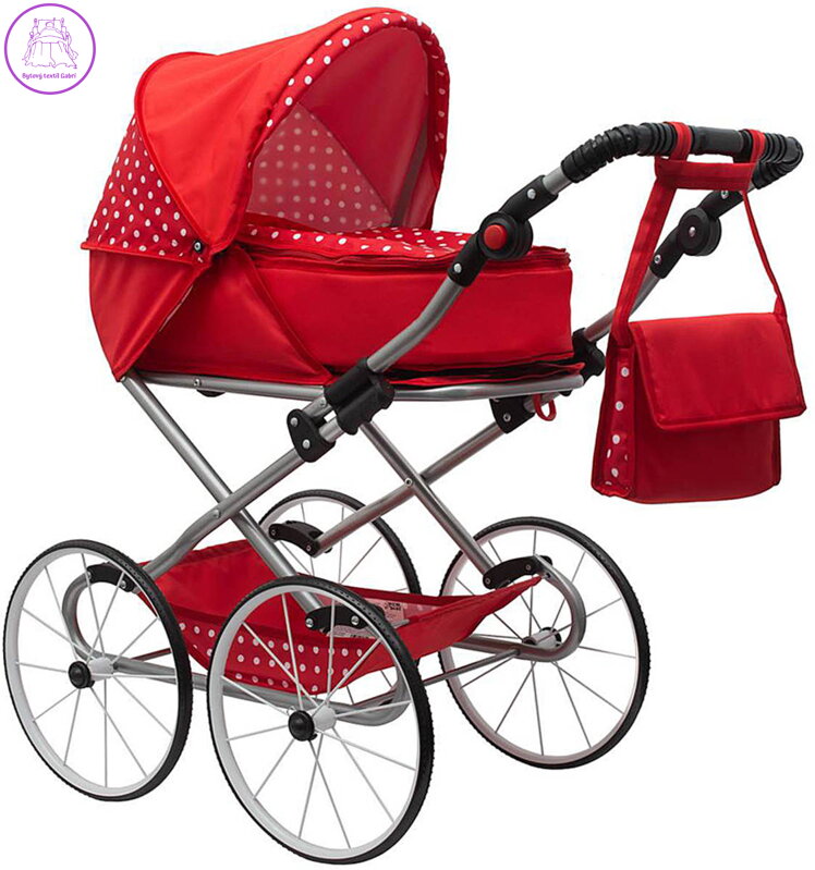 NEW BABY Kočárek Magdalena retro červený puntík 2v1 pro panenku miminko