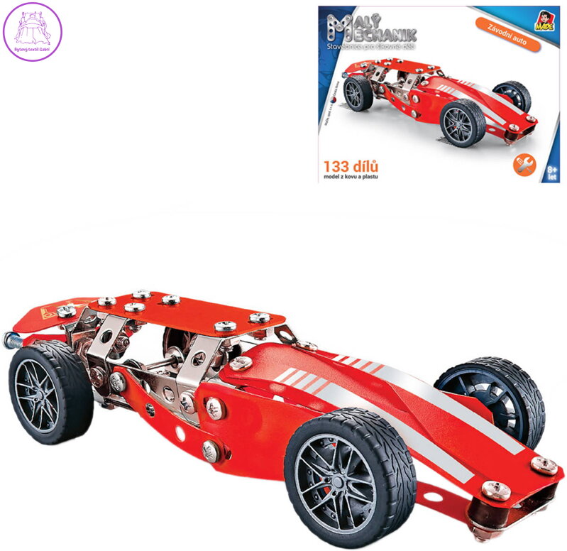 MALÝ MECHANIK Auto formule 133 dílků kovová STAVEBNICE typu Merkur