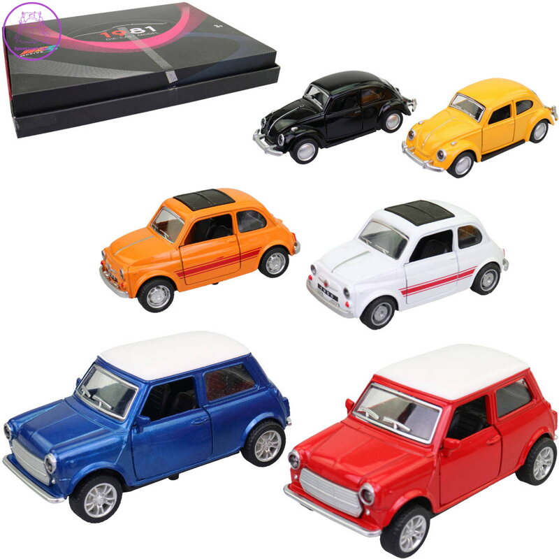 Auto kovové retro 11cm osobní automobil zpětný chod 6 druhů