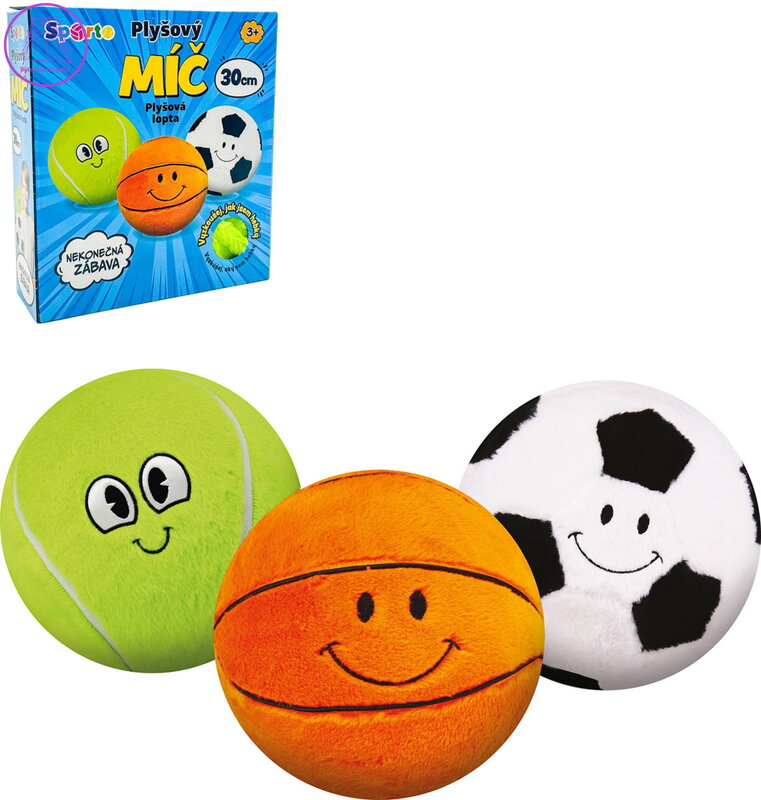 SPORTO Míč plyšový 30cm s obličejem 3 druhy *PLYŠOVÉ HRAČKY*