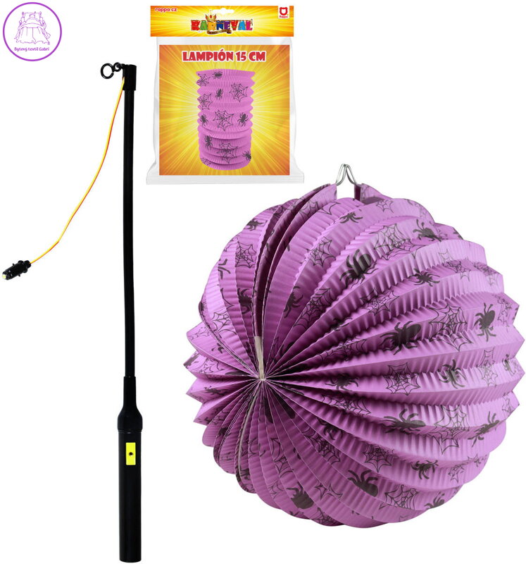 Lampion kulatý 25cm Halloween pavouci na svíčku / žárovku s hůlkou na baterie Světlo