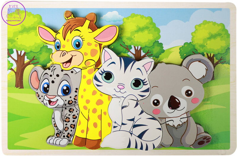 DŘEVO PUZZLE Zvířátka 3D vkládací 8 dílků na desce *DŘEVĚNÉ HRAČKY*