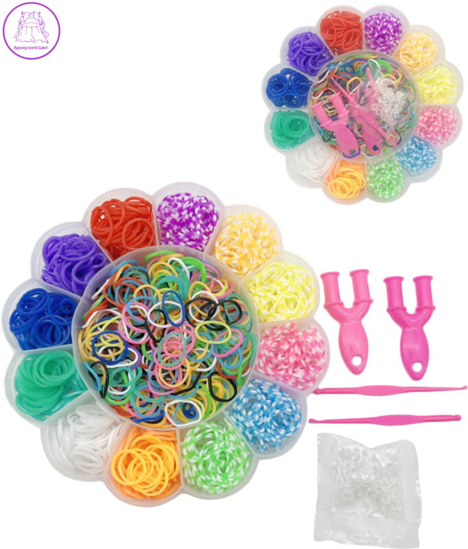 UDĚLEJ SI NÁRAMEK Gumičky LOOM BANDS 900ks set s doplňky květina