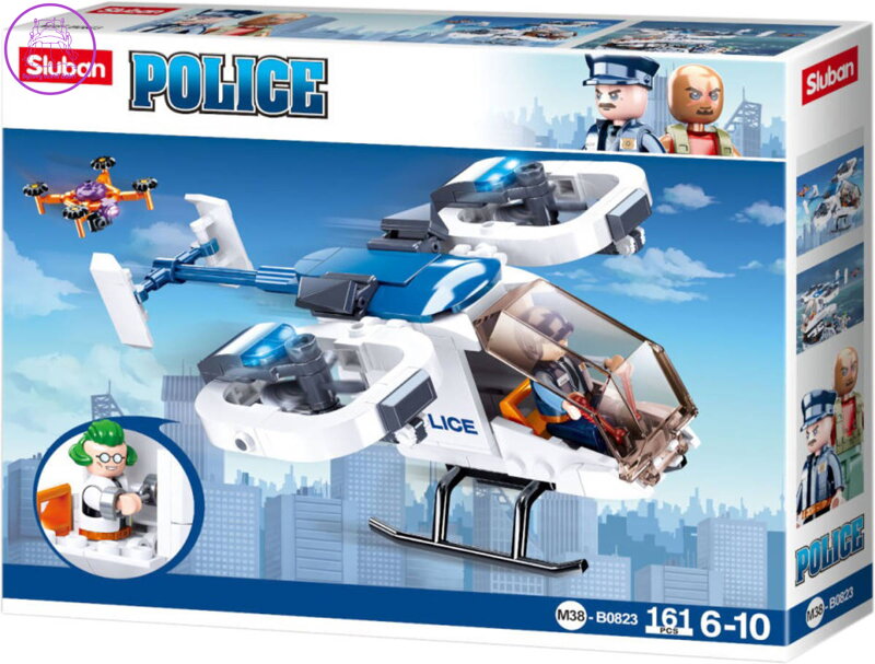SLUBAN Police Helikoptéra a dron 161 dílků + 2 figurky STAVEBNICE