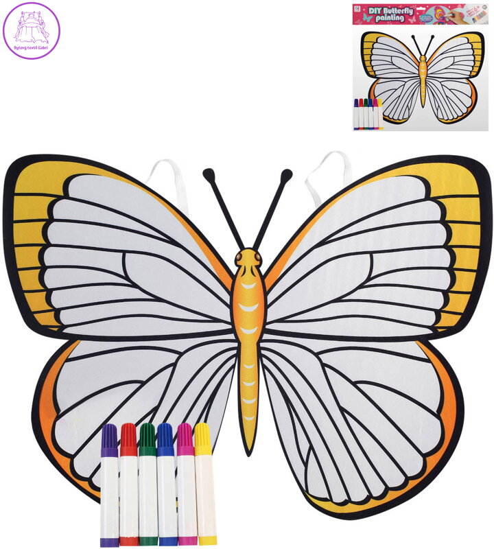 KARNEVAL Křídla motýlí na záda kreativní set s 6 fixy k vybarvení