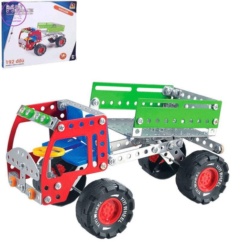 MALÝ MECHANIK Nákladní auto 192 dílků kovová STAVEBNICE typu Merkur