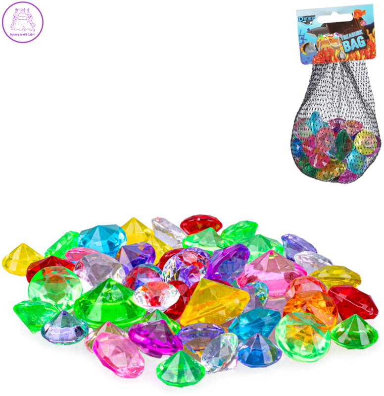 Drahokamy plastové dětské barevné drahé kameny set 48ks v síťce