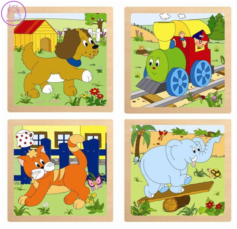 WOODY DŘEVO Puzzle baby vkládací na desce 4 dílky v rámečku 4 druhy
