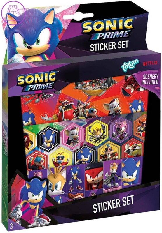 Samolepky s pozadím ježek Sonic set 3 archy dárkový box Samolepky s pozadím ježek Sonic set 3 archy dárkový box