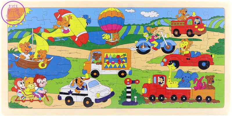 DŘEVO Puzzle dopravní prostředky vkládací na desce 96 dílků