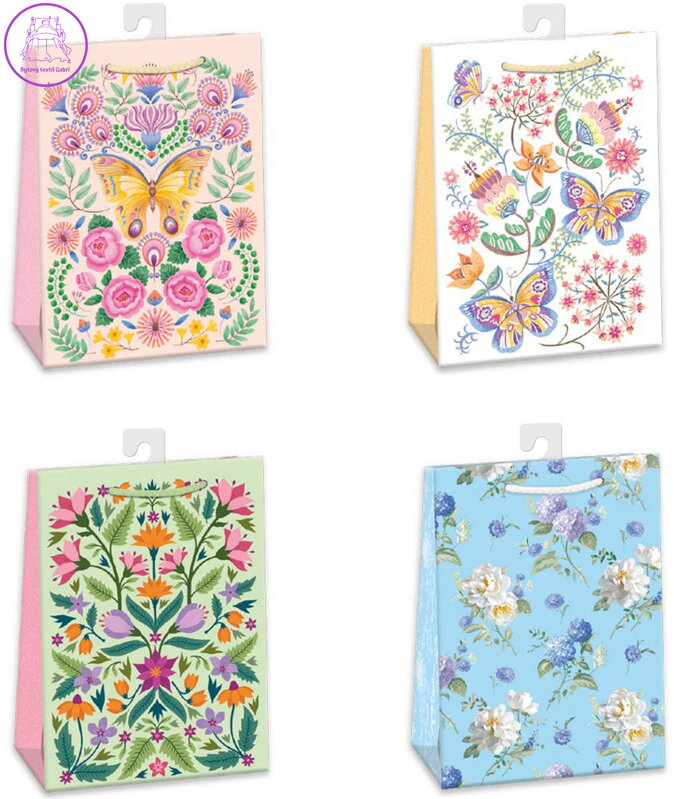 Taška dárková Květiny 23x32cm papírová 4 druhy