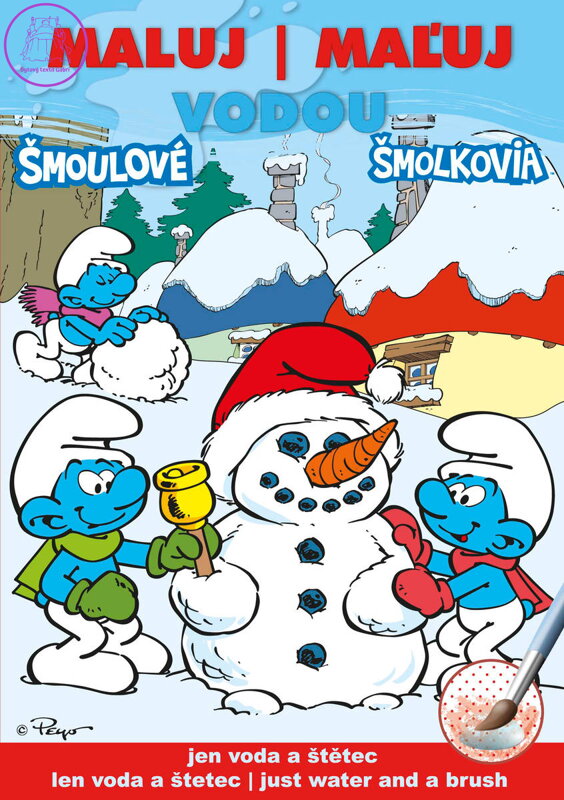 AKIM Maluj vodou podle barevných teček Šmoulové zima A5