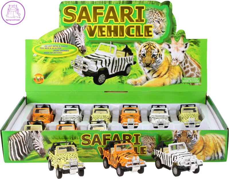 Auto terénní Jeep Safari kovový džíp s potiskem volný chod 3 druhy