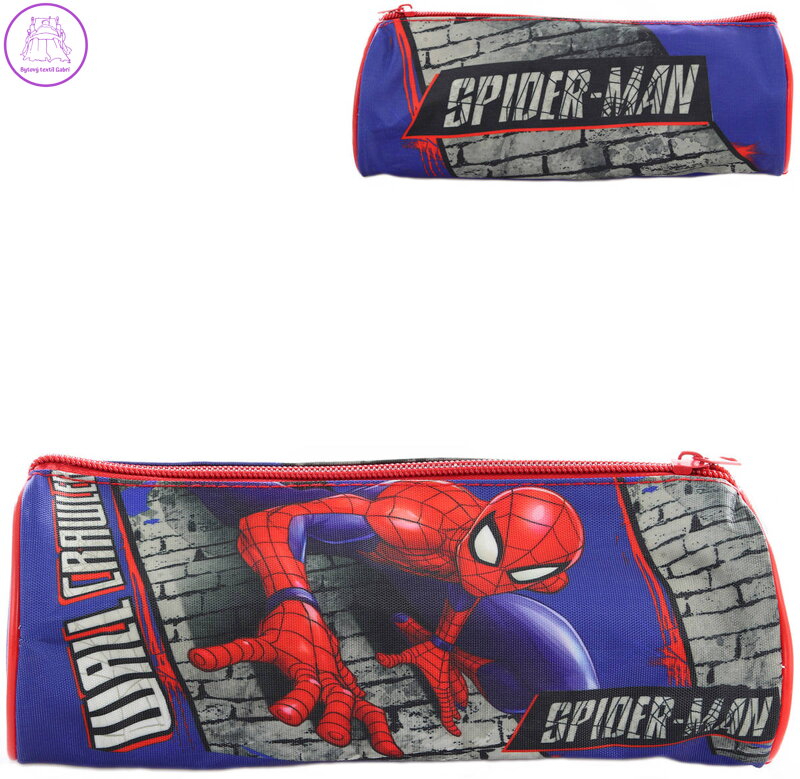 Penál kulatý Spiderman dětské modré školní pouzdro na zip