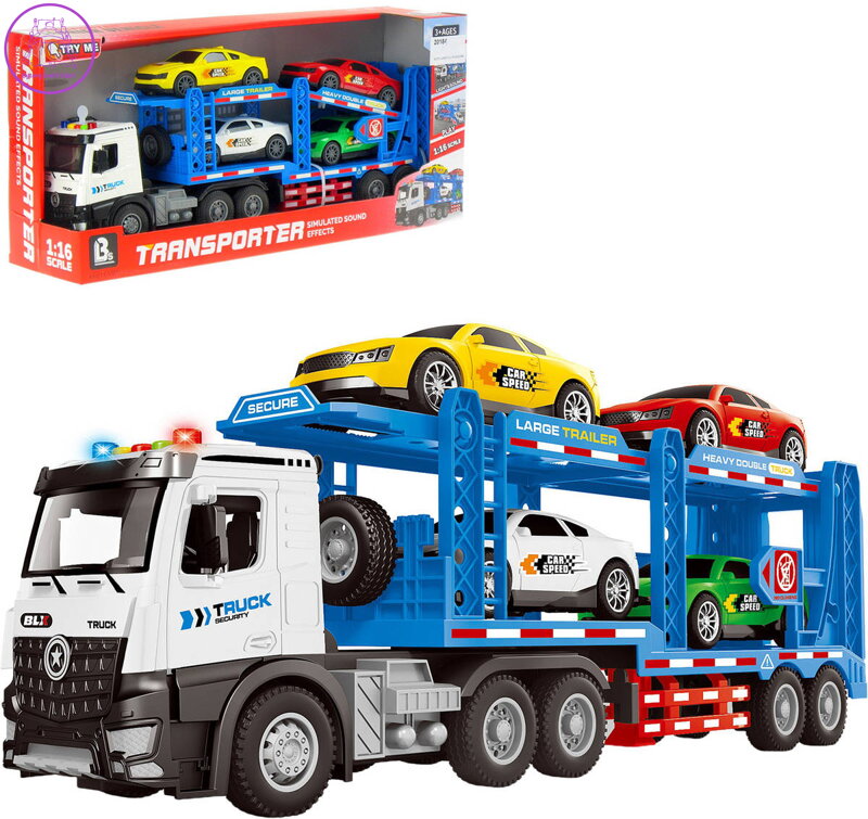 Auto odtahová služba set odtahovka se 4 vozidly na baterie Světlo Zvuk