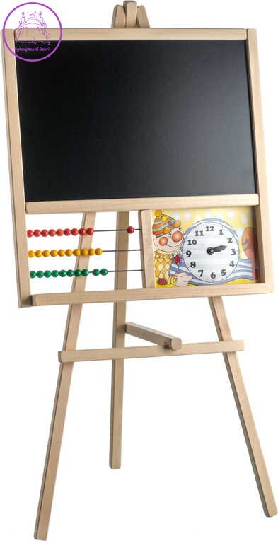 DŘEVO Tabule stojanová trojnožka na křídu 45x89cm s počítadlem a hodinami