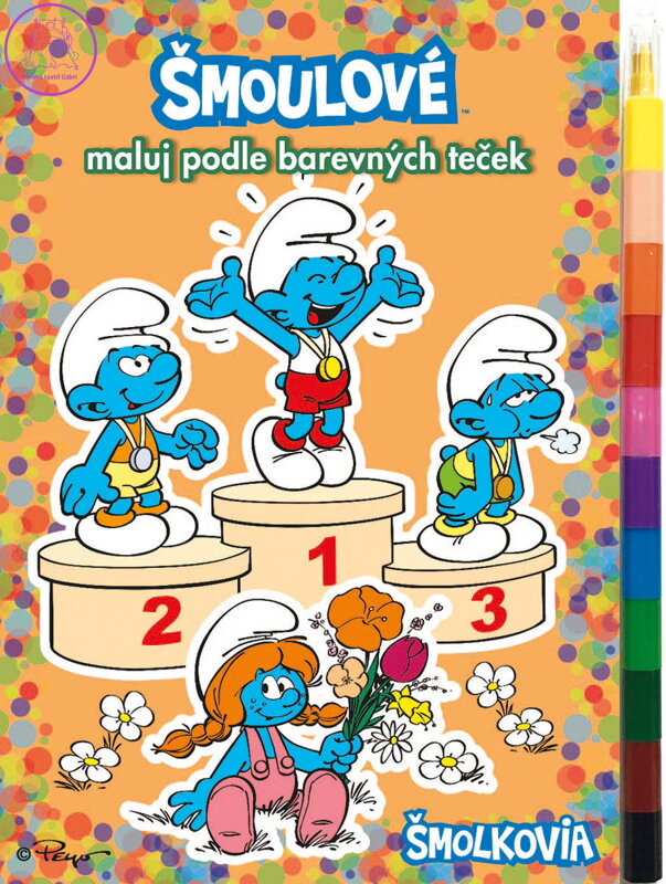 AKIM Maluj podle barevných teček Šmoulové omalovánky s voskovkami