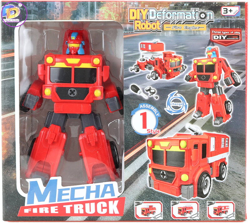 Transrobot skládací červený auto požární montážní set s nástrojem 2v1