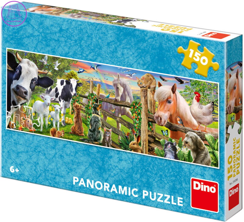 DINO Puzzle panoramatické 150 dílků Zvířátka farma 66x23cm skládačka