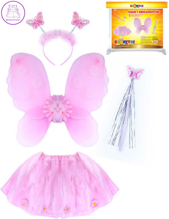 KARNEVAL Set šaty květinka s křídly a doplňky (104-150 cm) 3-10 let *KOSTÝM*