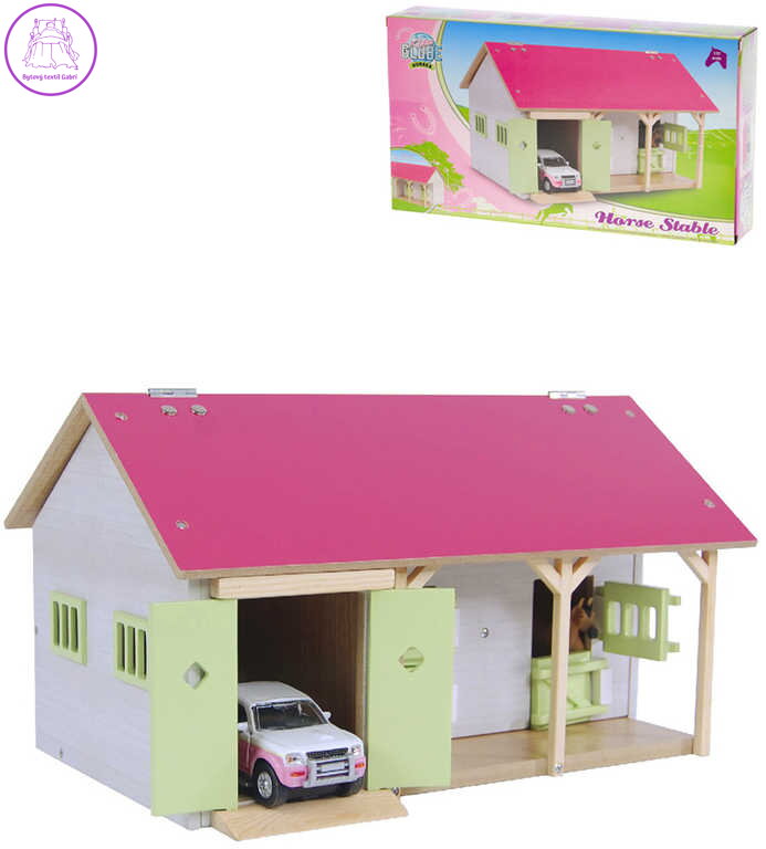 DŘEVO Farma stáj pro koně 34x22x19cm s garáží *DŘEVĚNÉ HRAČKY*