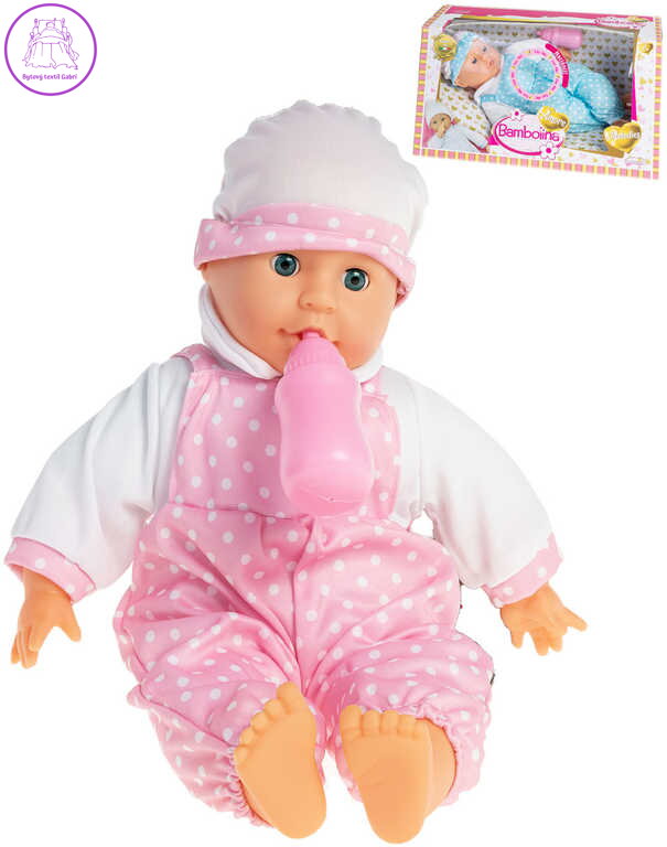 Baby panenka Bambolina Amore miminko set s lahvičkou s melodiemi na baterie Zvuk