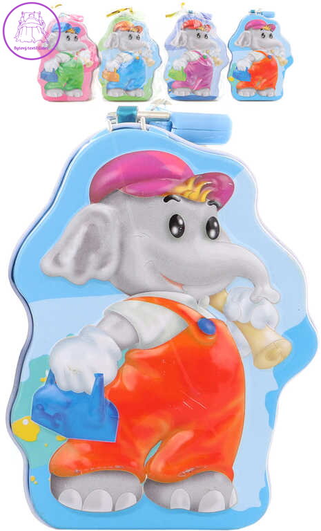 Pokladnička sloneček 11cm dětská plechová kasička na zámek 4 barvy