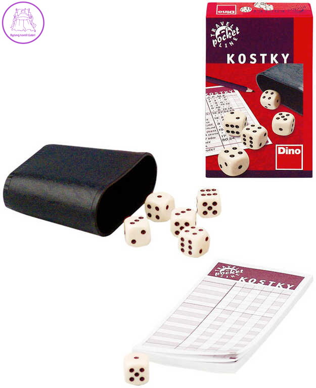 DINO Hra Kostky cestovní set 6ks s kelímkem a bločkem *SPOLEČENSKÉ HRY*