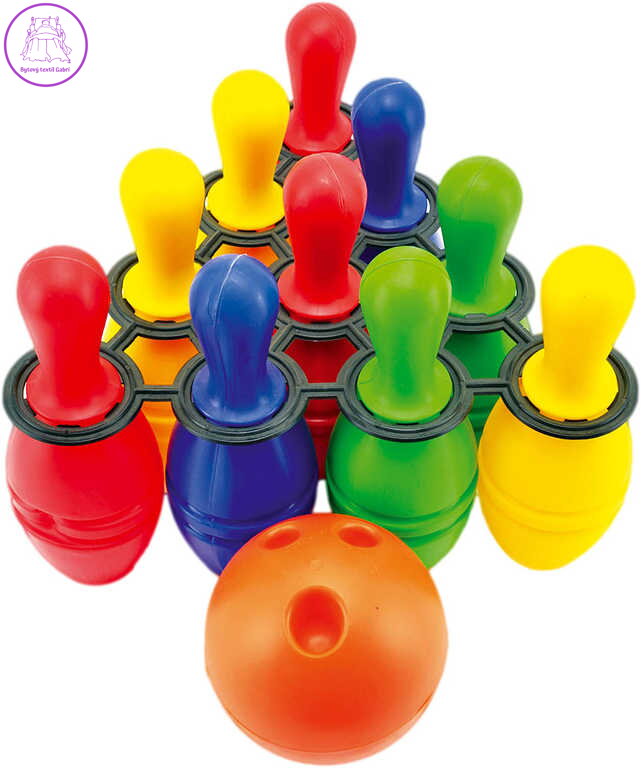 MAD Hra Bowling kuželky barevné 21cm set 10ks s koulí plast v síťce