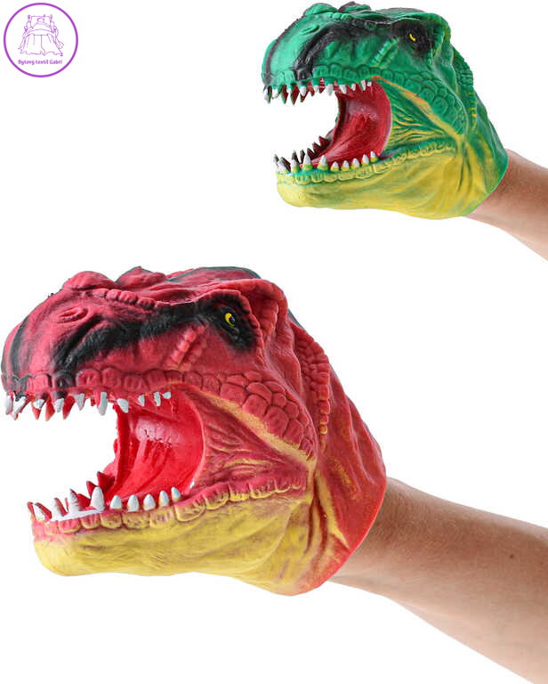 Dinosaurus maňásek hlava 14cm na ruku 2 barvy plast