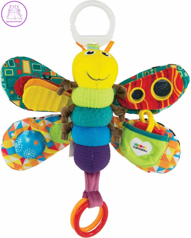 LAMAZE Baby světluška Freddie textilní na zavěšení s aktivitami pro miminko
