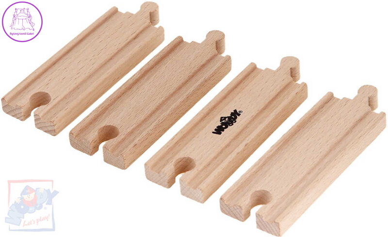 WOODY DŘEVO Kolej rovná krátká set 4ks příslušenství k vláčkodráze