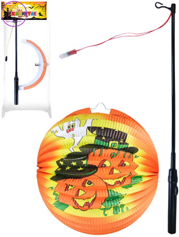 Lampion Halloween koule veselé dýně papírový set s hůlkou na baterie Světlo